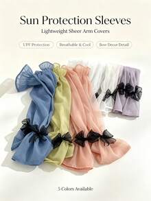 2pcs/1pc Pearl Glossy Ice Silk Sun Protection Arm Sleeves, Lightweight & Breathable, 3D Bow Flare Cuff Design, Suitable For Commuting, Travel, Driving - Multiple Styles - View 7