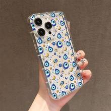 Evil Eye Beaded Pattern Printed Transparent Phone Case, Fruit Floral Lucky Charm Pattern Printed Anti-Drop Protective Cover Compatible With IPhone 13/11/17/17pro, Compatible With Samsung Galaxy/A54/A14/A12/A13 Waterproof Anti-Drop Anti-Scratch Durable Summer Gift Party - Multicolor - View 3
