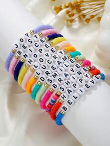14pcs/Set Fruit & Heart Pattern Polymer Clay Beaded Bracelet, Lively & Cute Style, Random Colors Suitable For Festivals, Celebration Wear Or Gifts - Multicolor - View 1