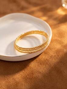 Asymmetrical Geometric 3-Layer Bracelet, 24K Gold Plated Handmade Beaded Multi-Layer Bracelet - Yellow Gold - View 4