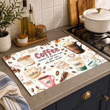 1pc Cute Coffee Print Diatomaceous Earth Kitchen Draining Mat, Absorbent Quick-Drying Non-Slip Coffee Machine Mat, Suitable For Kitchen Countertop, Coffee Corner And Dish Drying Area Decoration - Multicolor - View 3