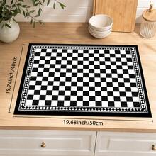 1pc Black & White Plaid Tile Print Diatomaceous Earth Kitchen Drain Mat, Absorbent Quick-Dry Non-Slip Coffee Machine Mat, Suitable For Kitchen Countertop And Coffee Area Decoration - Multicolor - View 12