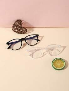 2 PCS Boys Girls 6-10Y Classic Casual Square Glasses Frame Solid Color PC Frame Clear Lens Lightweight Snug Fit For Daily Study With Glasses Box - Multicolor - View 3