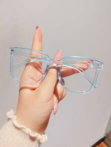 1 Pair Kids Square Frame Clear Lens Glasses, Minimalist Style Suitable For Boys And Girls Party Holiday Travel Vacation Decoration, Daily Accessory Photography Prop - Multicolor - View 10