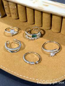 5pcs/Set Cute Cubic Zirconia Rings, Women's Wedding Anniversary Gift (Gift Box Not Included) - 1# - View 4