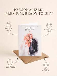 Custom Watercolor Wedding Portrait Anniversary Card, Delicate Folded Greeting Style, Heartfelt Present For Marriage Anniversary Celebration, Spousal Emotional Communication And Precious Marital Memory Collection - Multicolor - View 6