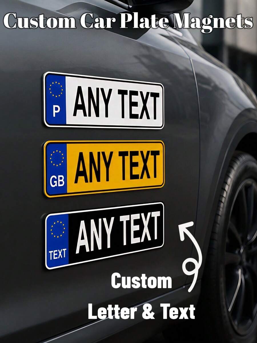 1pc Personalized License Plate Magnet, Customized Name Text & Number Magnet, Car Decor Sticker, Automotive Accessory, License Plate Style Decal, Vehicle Decoration, Fun Car Emblem, Magnetic Sticker, Customized Car Decor, Gift For Driver Dad Husband Family Birthday Christmas - Style 1 - View 1