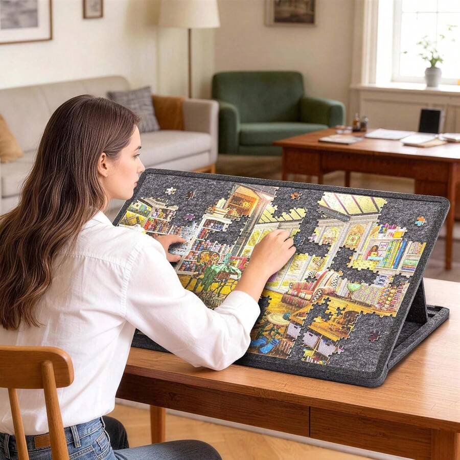 Tilting Jigsaw Puzzle Board With 2-In-1 Stand And Cover, Lightweight Felt Jigsaw Storage Table With 3 Angle Adjustable, 6 Sorting Trays For Puzzle Games Up To 1000 Pieces - Grey - View 1