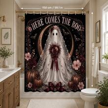 1pc/4pcs Rose Wedding Ghost Shower Curtain Set, Sweet & Cool Halloween Multi-Functional Bathroom Decor Shower Curtain Set, Free 12 Hooks, Premium Holiday Atmosphere, Bathroom Mat, U-Shaped Floor Mat And Round Toilet Lid Cover, Suitable For All Halloween Decor Scenes - Bridal Ghost - View 12
