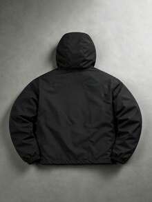 Black Multi-Pocket Drawstring Hooded Zip-Up Jacket, Spring/Autumn Outdoor Mountain Style & Urban Street Basic Jacket, Loose Fit Full Zip Hooded Windbreaker Top For Men - Black - View 2