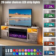 Modern Fireplace TV Stand With 36" Electric Fireplace, And Storage Cabinet With LED Light For TVs Up To 80" - High Gloss Wood Design For Living Room - 查看 5