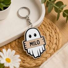 1pc Personalized Ghost Acrylic Keychain, Custom Name Key Ring, Cute Halloween Bag Charm, Spooky Gift For Friends Teacher,Back To School Gift,Halloween - Multicolor - View 4