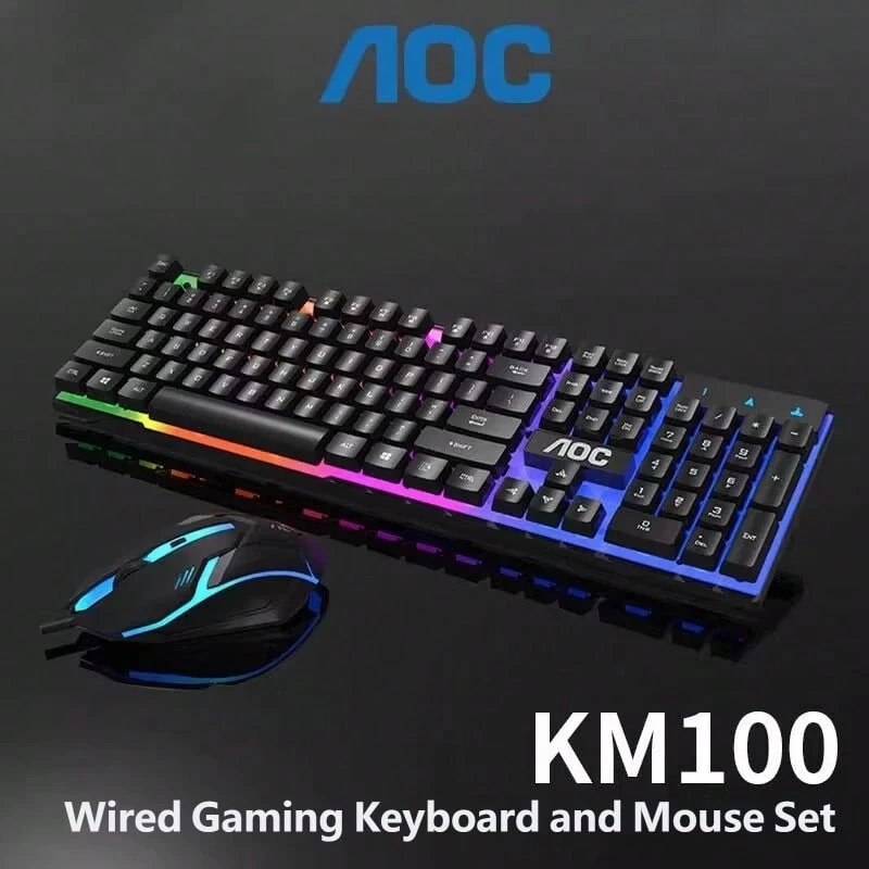 AOC KM100 Gaming Keyboard & Mouse Combo, RGB Backlit, Ergonomic Design, Black, USB Wired, Mechanical Keyboard For PC - View 1
