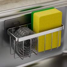 1PC No Drill Wall Hanging Sink Caddy Sponge Holder, Rustproof Stainless Steel Drain Basket, Multi-Use Wall Mount Storage Organizer For Kitchen Scrub Brush, Vegetables & Small Utensils - Multicolor - View 3