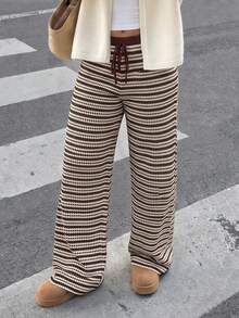 Women's Bohemian Striped Knit Straight Leg Pants - Brown - View 4
