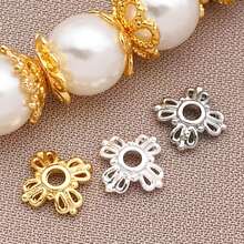 6pcs 18K Gold Silver Plated Filigree Flower Bead Caps Floral Petal Spacer End Caps For DIY Pearl Bracelet Necklace Jewelry Making Findings - Multicolor - View 5