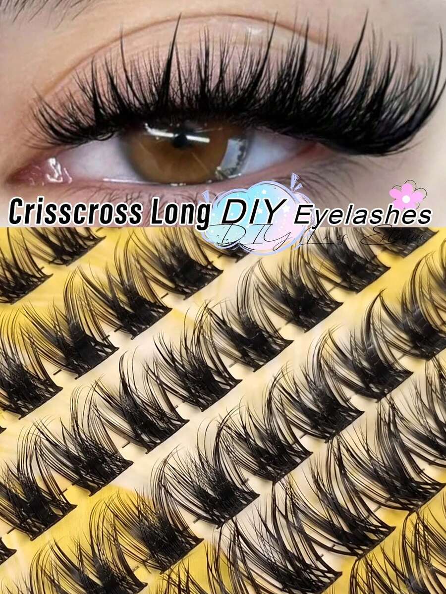 Rikuaild 156pcs DIY Cat Eye Fairy Style Thick Clustered Pointed Personalized False Eyelashes 10-18mm DIY Eyelash Set Beginner Friendly - D - View 1