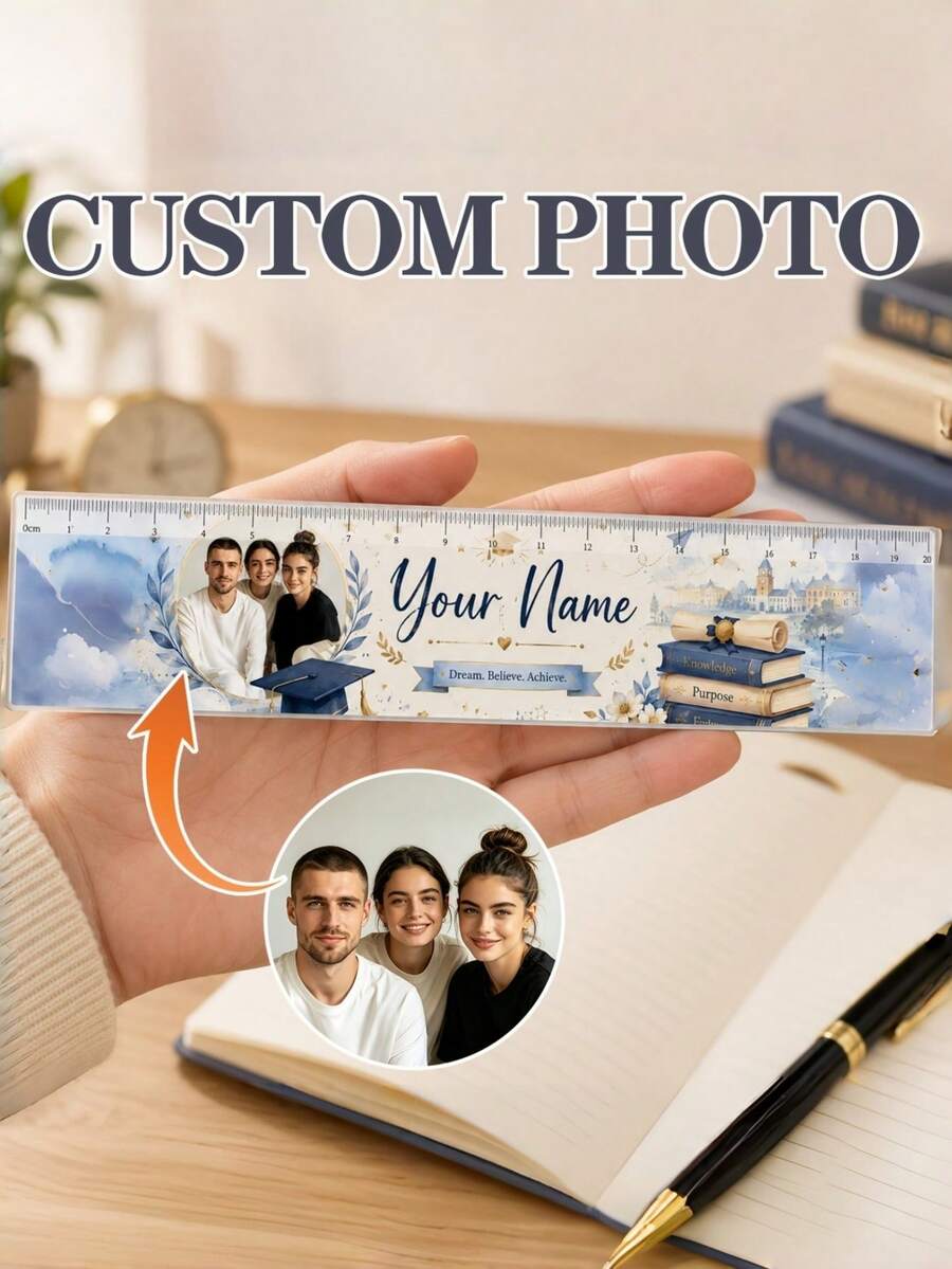 1pc Personalized Custom Name/Text Acrylic Ruler, 7.87 Inch Durable Measuring Tool, Suitable For School, Office, Gift, Birthday, Christmas, Back To School, Math Tool And Decorative Ruler