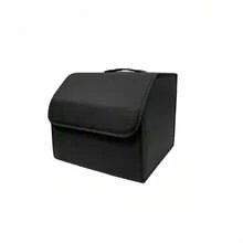 Matte Black Leather Foldable Car Storage Box With Removable Divider, Flexible Compartment Organization For Tools And Sundries, Thick Wear-Resistant Easy-To-Clean, Portable Handle Design, Dual-Use For Home And Car, Fits All Car Models Trunk Organizer - A - View 14