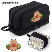 Capybara-Themed Pencil Case Featuring A Cartoon Print, Designed With A Spacious Double Zipper For Organizing Stationery, Back To , First Day Of School - Multicolor - View 1