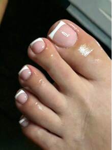 96 Pcs Glossy Fake Toenails, 12 Sizes/Box, White French Manicure, Press-On Nails, Full Cover Short Square False Toenails, Artificial Acrylic Pedicure Patches, With Buckle, Suitable For Women And Girls - White - View 2