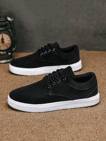 Women's Casual Sports Shoes New Style All-Season Plus Size Unisex Couple Black Minimalist Low-Top Sneakers PU Leather Contrast White Edge Flat Sole Lace-Up Design Shoes Suitable For Youth Daily Commute Leisure Travel Sports Shoes Minimalist Casual Style Versatile Comfortable Low-Top Flat Sole Casual Sneakers