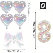 kumozawa 6pcs Iridescent Transparent Number, Bow And Heart Balloons - Includes 40" Iridescent Transparent Number, 24" Iridescent Transparent Bow, 18" Iridescent Transparent Heart Balloons. Suitable For Baptism - View 20
