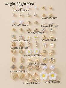 30 Pairs Exquisite Minimalist Star, Heart, Cherry, Flower Earrings Set For Women, Dating Stud Earrings Gift - Yellow Gold - View 7