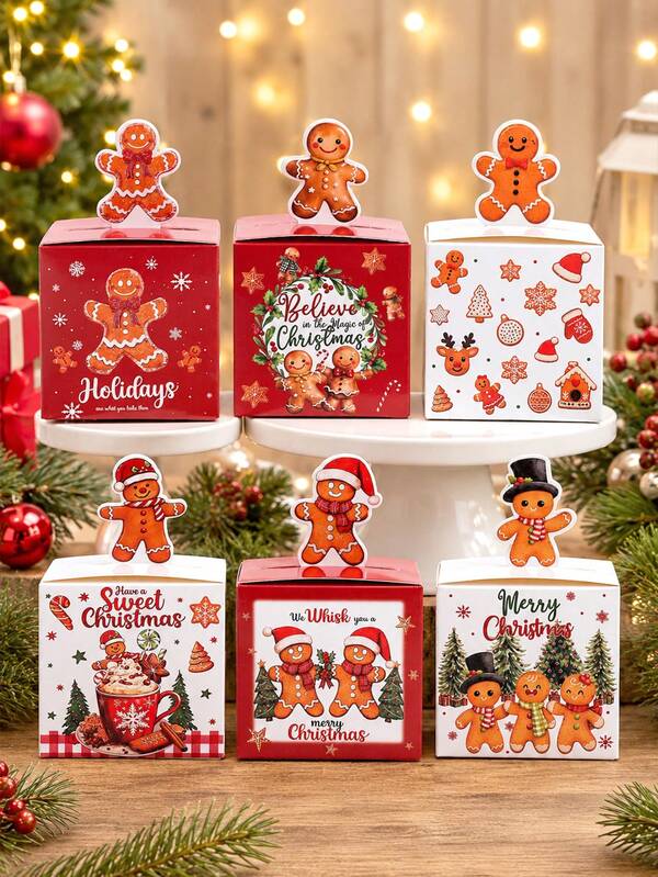 24pcs Christmas Gift Boxes, Christmas Gingerbread Man Design Candy Boxes, Cookie Boxes, Dessert Boxes, Baking Packaging Boxes, Christmas Gift Wrapping Supplies, Christmas Party Supplies, Christmas Decorations, Home Decor, Kitchen Table Decor, Baking Supplies, Christmas Party Decorations, Christmas Gifts, Christmas Party Gift Boxes, New Year Gift Packaging Boxes