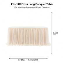 1pc Champagne Sheer Ruffle + Lining Table Skirt, Fits Rectangular And Round Tables - Perfect For Birthday Parties, Weddings, Bridal Showers, Cake Tables, And All Celebration Events - Champagne - View 11