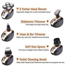 5-In-1 Rotary Electric Shaver 4D Rechargeable Bald Head Hair Beard Trimmer Razor - Khaki - View 7