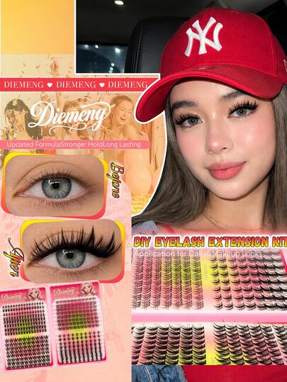 Diemeng 376/480 Pcs DIY Cluster Eyelash Extensions Kit, 4 Gaya Bulu Mata Individual, Bulu Mata Palsu Bervolume Tahan Lama, Bulu Mata Mink Segmen yang Dapat Digunakan Kembali untuk Aplikasi Sendiri di Rumah dan Riasan Sehari-hari