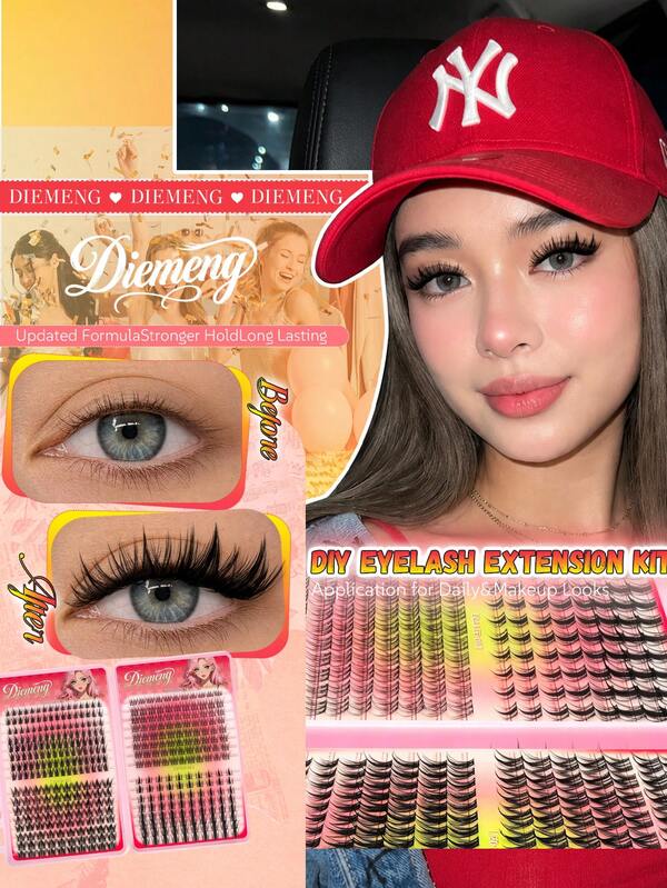 Diemeng 376/480 Pcs DIY Cluster Eyelash Extensions Kit,4 Styles Individual Lashes,Long Lasting Volume False Lash Clusters,Reusable Segmented Mink Lashes For Home Self Application Daily Makeup