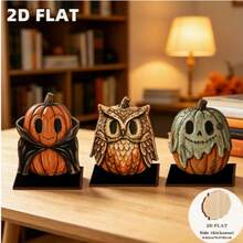 2D Flat, 3pcs Autumn Wooden Decorative Plaques, Thanksgiving, Wall Decor, Party Decoration, Perfect Holiday Gift, Tabletop Decor, Suitable For All Occasions, Vintage, Pastoral, Home, Harvest Season, Pumpkin, Maple Leaf Elements, Halloween Decoration, With Base For Placement, Creative Design, Home Decor, Decorative Signs And Plaques, Decorative Sign - C - View 2