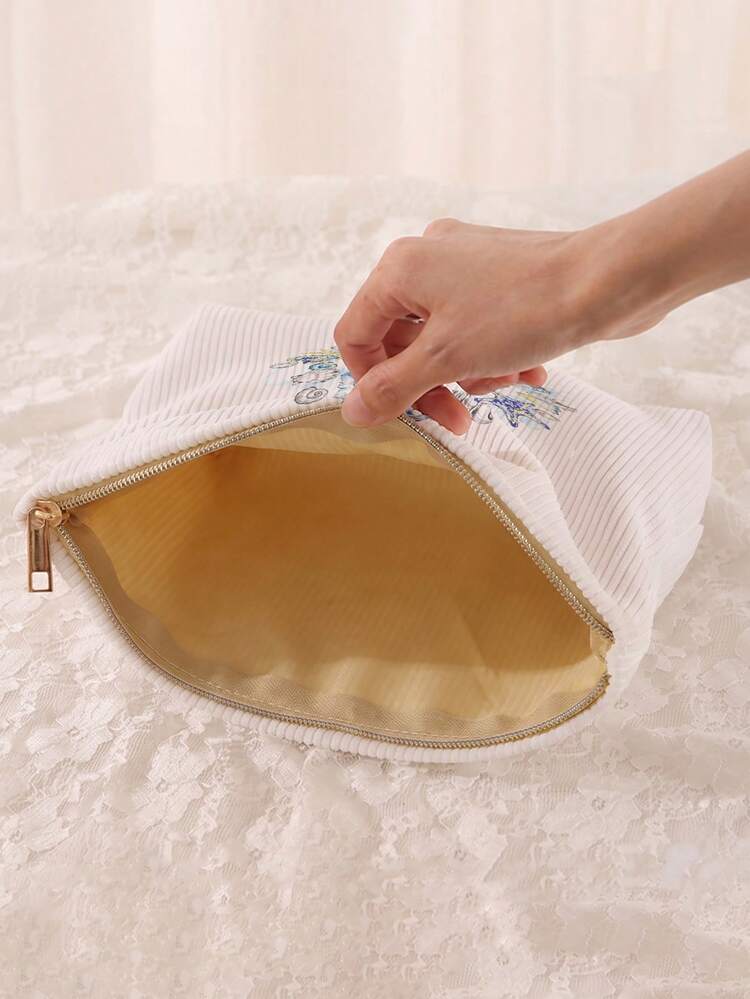 1pc Portable Cosmetic Storage Bag, Starfish Seashell Pattern Double-Sided Print Travel Zipper Makeup Bag, Multi-Functional Toiletries Organizer - Multicolor - View 5