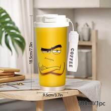 1/5 pièces Gobelet à café en acier inoxydable 18oz, Tasse de voyage avec impression de visage de mème aux bras croisés grincheux sur fond jaune, Couvercle à paille multifonction, Sangle de cou en argent COFFEE, Cadeau idéal pour les amateurs de mèmes et les amis sarcastiques, Convient pour le bureau quotidien - Mème tsundere - Voir 8