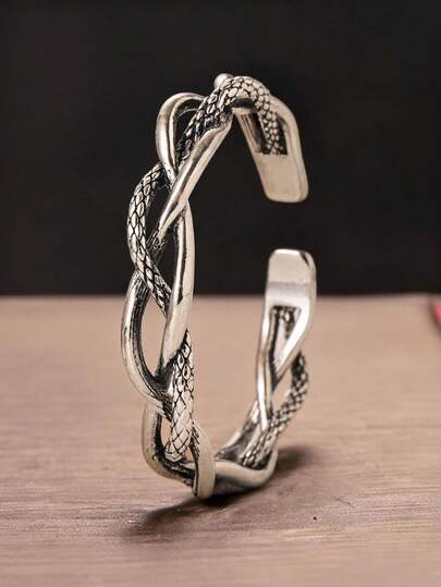 1pc Handmade Woven Open Bangle Bracelet, Men's Daily Accessory For Fashionable Look
