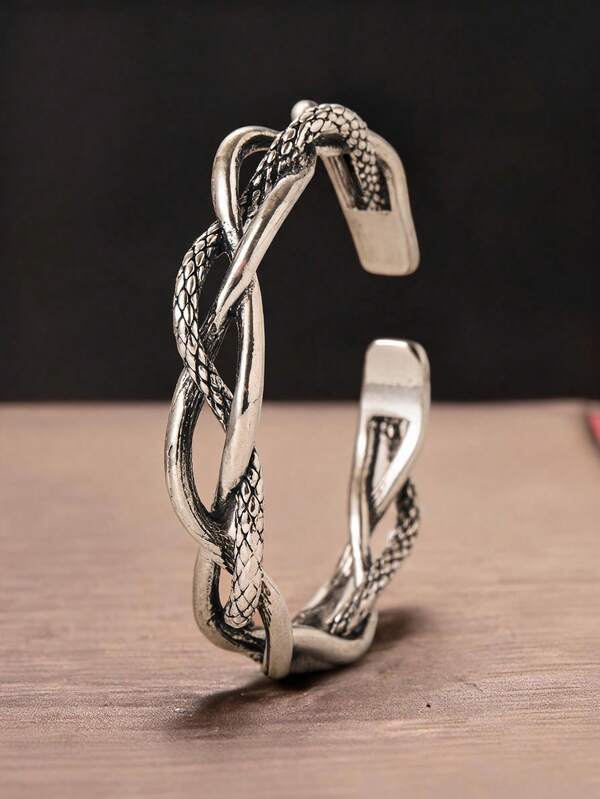 1pc Handmade Woven Open Bangle Bracelet, Men's Daily Accessory For Fashionable Look