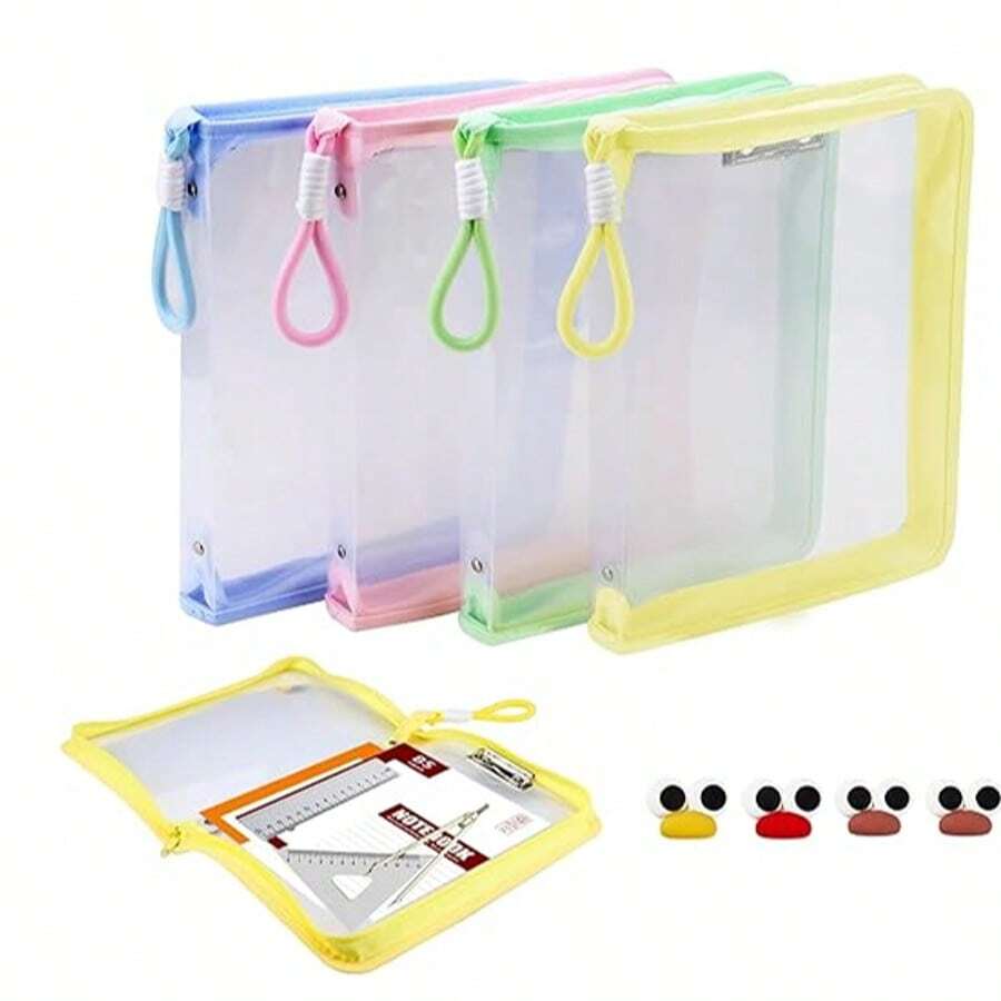 Transparent Waterproof A4 Size Plastic Folder With Zipper, Multi-Functional Document Bag For Files, Letters, Books And Souvenirs, Office Supplies - Multicolor - View 1