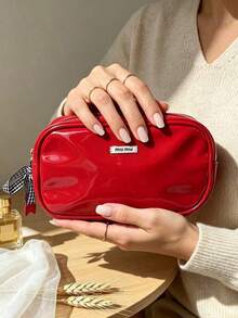 Miu Miu Festive Shiny Red Waterproof Patent Makeup Organizer Bag For Full Set Cosmetic Skincare Storage Wedding Guest Surprise Gift MIUMIU-GIFT-27 - Red - View 6