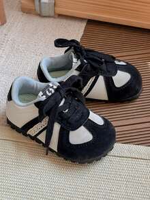Kids Colorblock Patchwork Lace-Up Casual Flat Shoes, Vintage Daily Sneakers For Boys And Girls - Black - View 2
