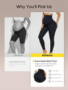 1pc Maternity Solid Color High Waist Slim Fit Long Pants All Season - Black - View 7