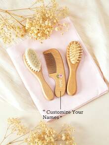 Custom Personalized Wooden Hairbrush Set, Custom Engraved Keepsake, Shower Gift Idea , Unisex Wooden Hair Brush And Comb Set - Multicolor - View 1