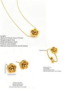 1 Set Minimalist Fashion Elegant Style Camellia Element Series Stainless Steel Women's Jewelry Set Suitable For Women's Daily Wear/Party/Evening/Commute/Holiday Gift - Yellow Gold - View 17