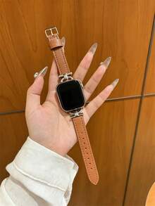 Faux Leather Watch Band Compatible With 38/40/41/42/44/45/46/49mm Ultra/Se10/9/8/7/6/5/4/3/2/1 - Platinum Solid Color - View 2