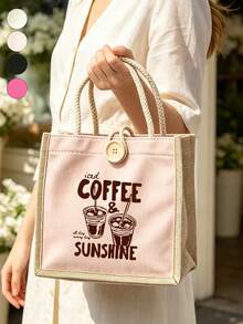 "COFFEE" Pattern Tote Bag - Coffee Canvas Shoulder Bag, Fun Coffee Pattern Tote Bag - Reusable Tote Bag, Suitable For Shopping, Beach, Work And Other Occasions, Perfect Gift For Women, Ideal For Daily Use, Shopping, Travel Accessories, Multi-Functional Tote Bag, Suitable For Events, Parties, Daily Life, Back To School Season - Multicolor - View 5