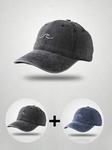 New Vintage Distressed Wavy Pattern Embroidery Baseball Cap, Casual Wave Design Sun Hat For Students And Couples - Multicolor - View 29