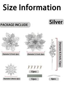 10pcs/60pcs 1 Set Christmas Artificial Poinsettia Flower Stems With Clips, Glitter Faux Flower Decor, DIY Christmas Tree Hanging Ornaments, Holiday Home Decoration, Suitable For Wreaths, Garlands, Tabletop Arrangements, Winter Indoor, Farmhouse Windowsill Fireplace Holiday Decor - Multicolor - View 8