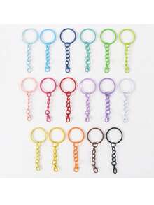 50/100pcs Colorful Keychain Set, Metal Round Open Key Ring Chain With Lobster Clasp, Craft Pendant Making Accessories - Keychain - View 5