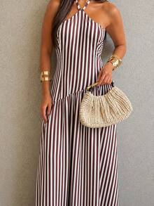 Women Long Dresses - Rayas Marrón II - Ver 2